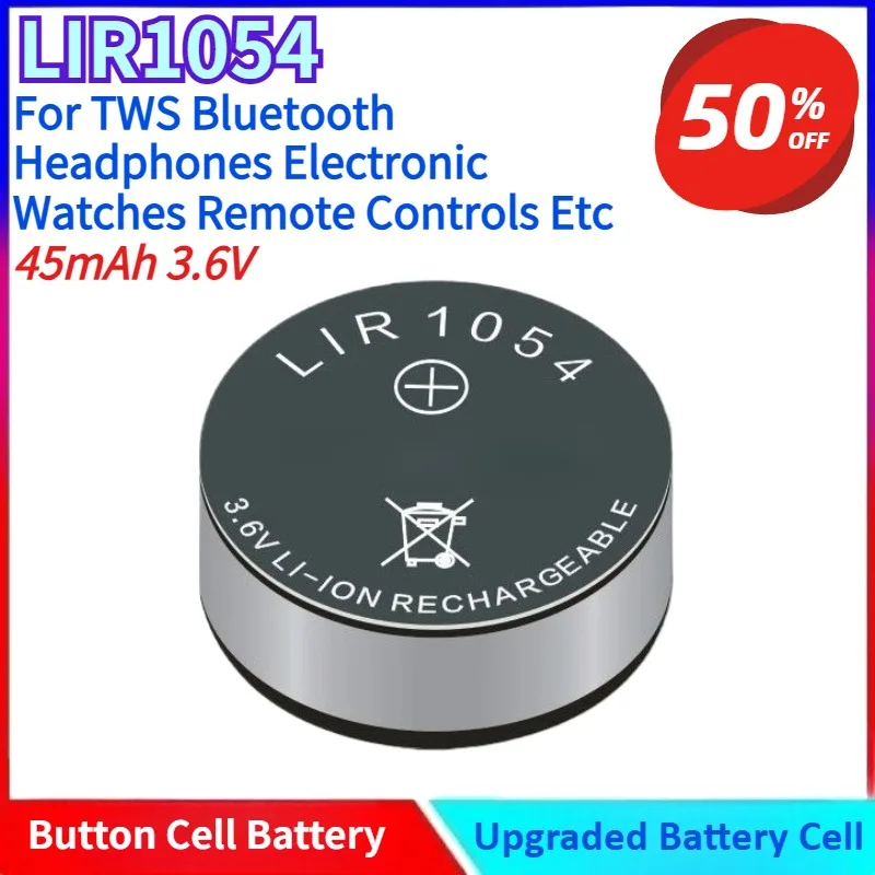 

New LIR1054 3.6V 45mAh Button-Type Rechargeable Battery for TWS Bluetooth Headphones Electronic Watches Remote Controls Etc
