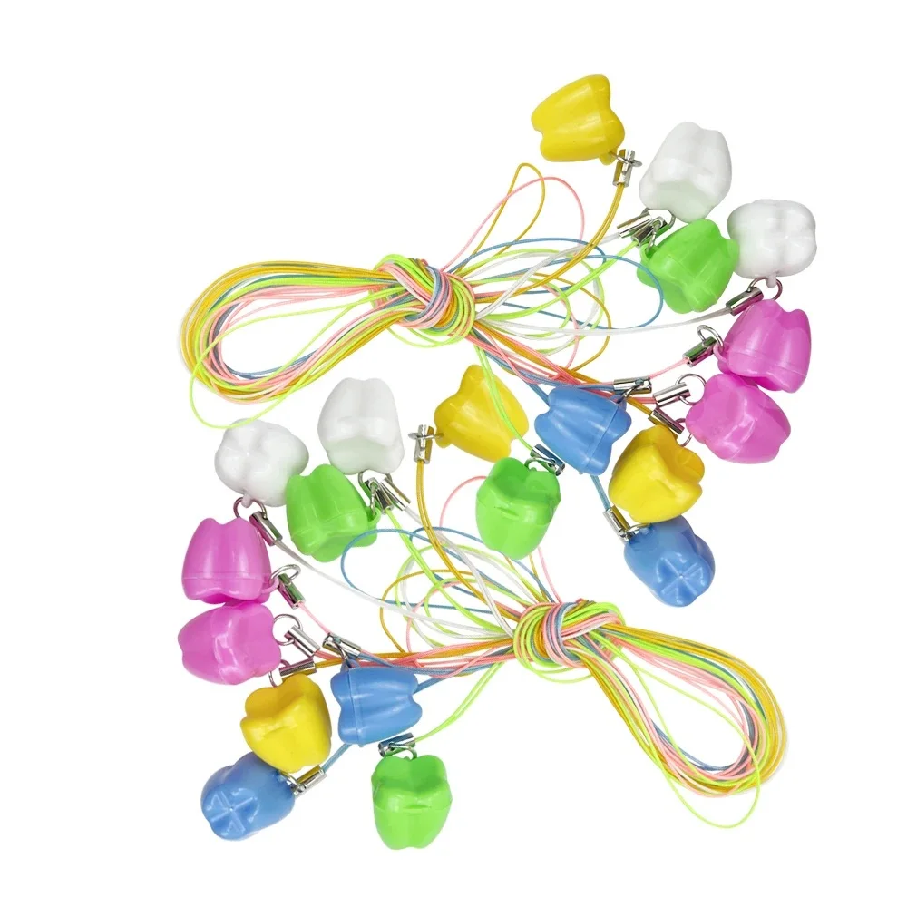 

50pcs/bag Tooth Shape Mini Milk Teeth Storage Box Plastic Cute Tooth Box With Rope Souvenir Save Container Dental Gifts For Kids