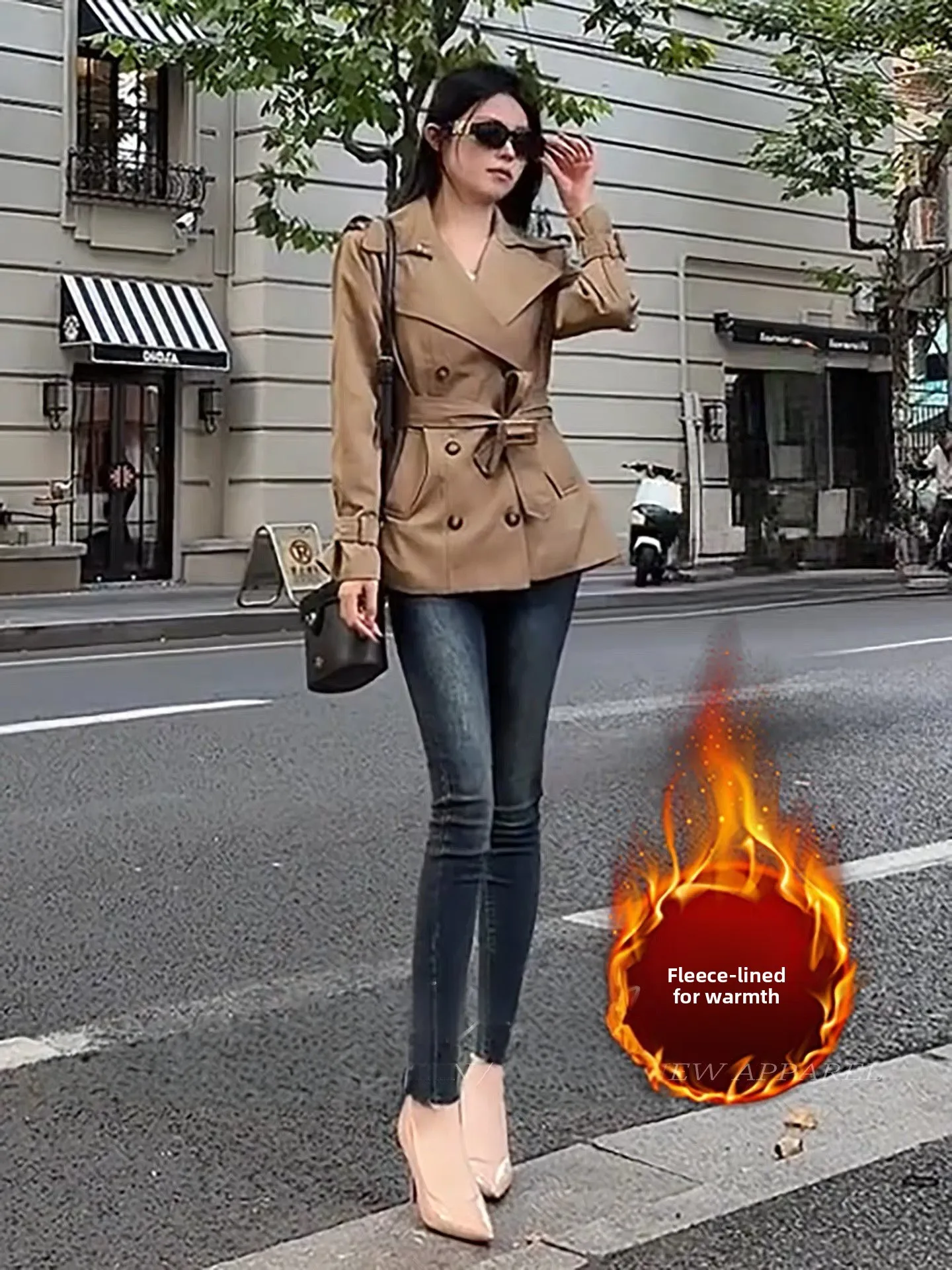 

Retro Fce Lined Skinny Blue Jeans High Waist Women's Autumn Winter Slimming Nine Point Cotton Stretch Denim Pants