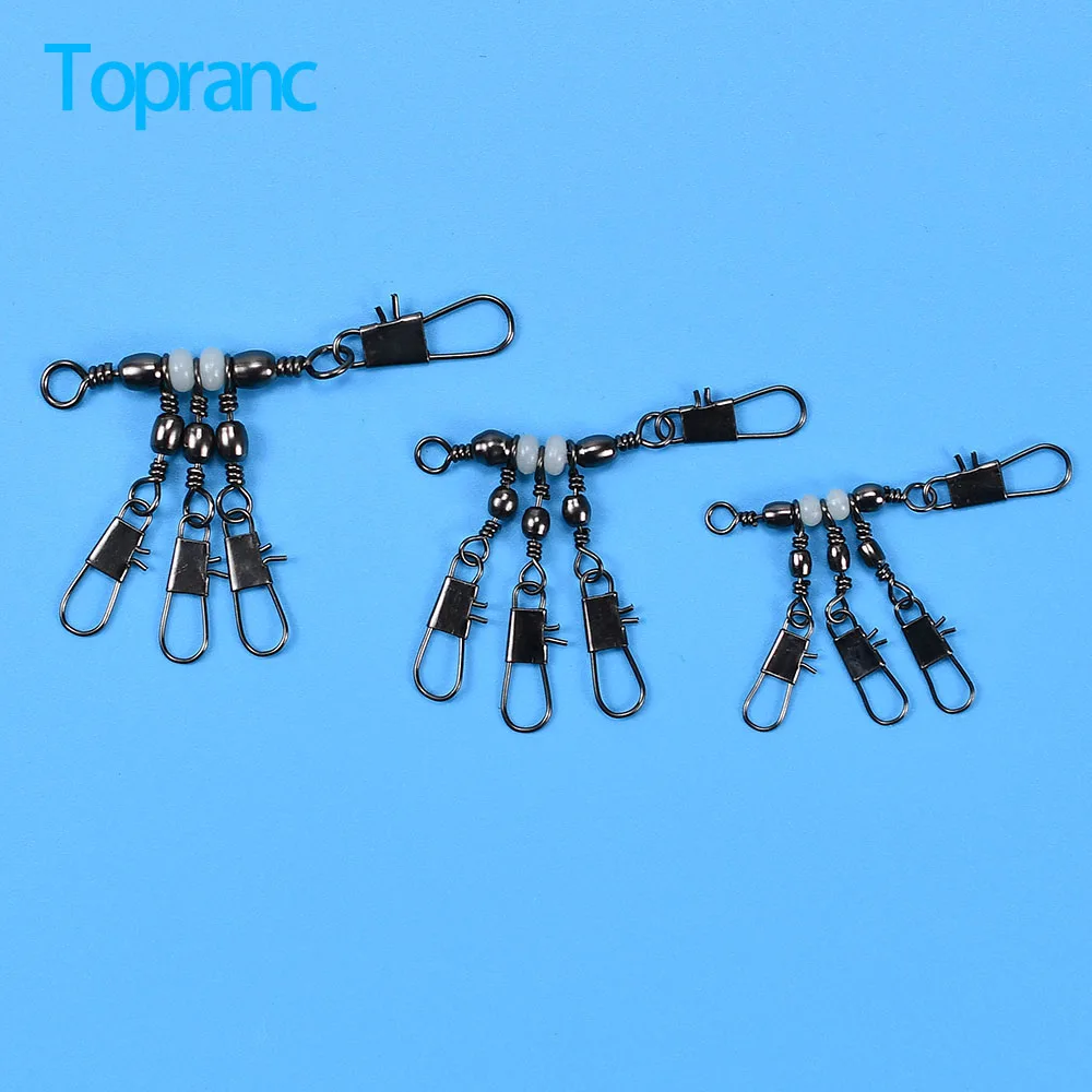 Topranc 9Pcs 3 Way Fishing Swivel Snap Connector with Lumino