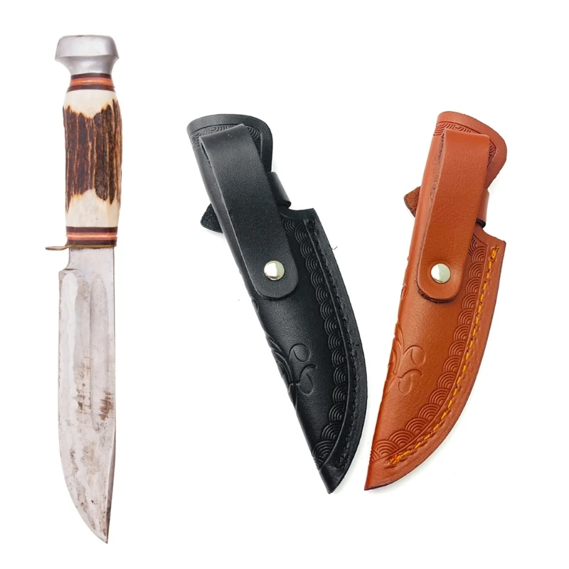 Embossed Pocket Knife Sheath Handmade Pouches Leathers Knife Holsters Straight Knife Holder Outdoor Carry Sheath Tool Dropship