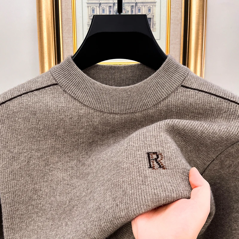 

New Round Neck Sweater for Men in Autumn and Winter 2025 Fashionable and Casual Thick and Warm Knit Base Wool Sweater