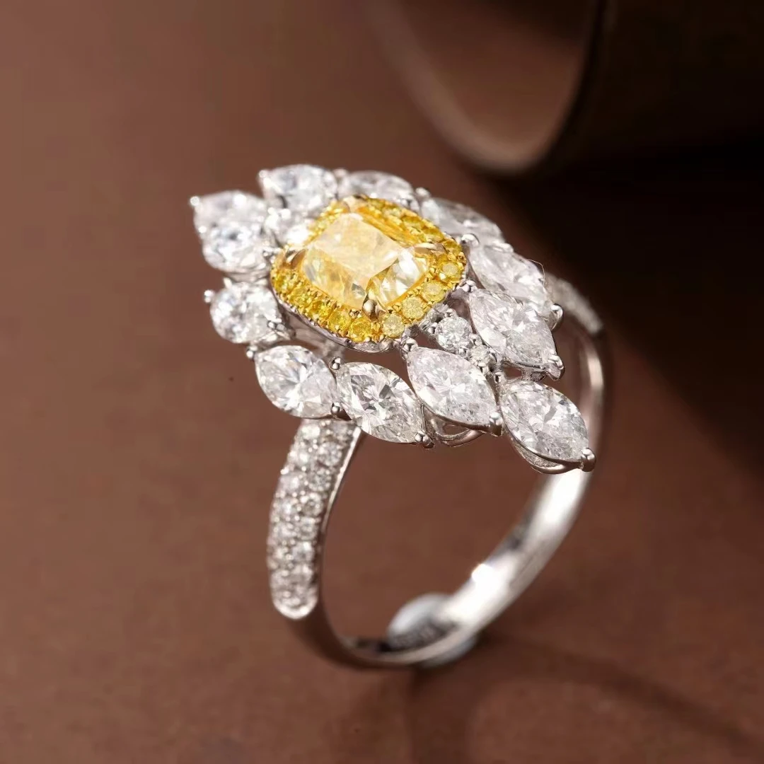 18k Gold Ring 3.3 Carat Natural Yellow Diamond Gemstone For Women Wedding Bands Cute Romantic Engagement Gift Fine Jewelry