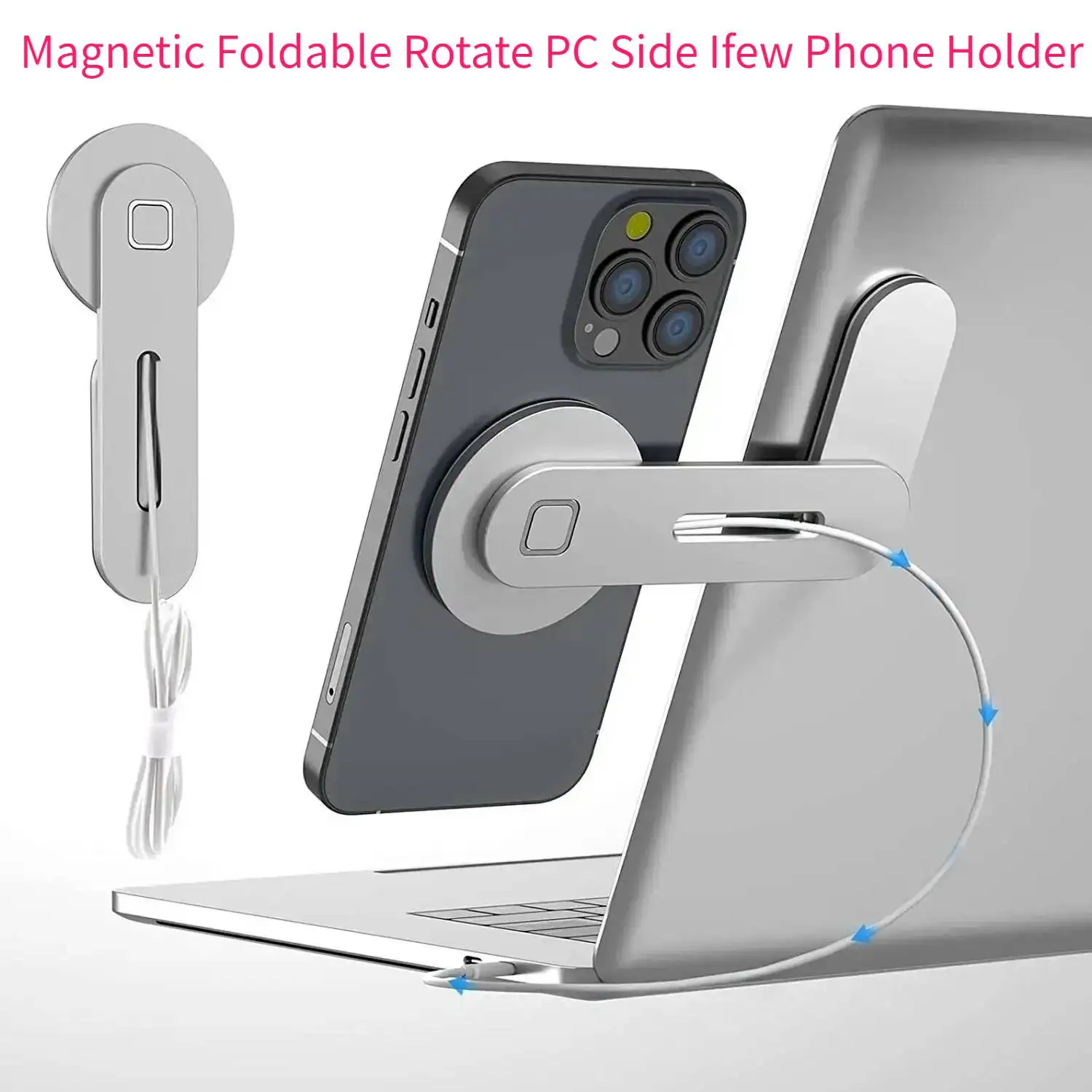 

Magnetic Laptop Phone Holder Computer Monitor Side Cell Phone Slim Foldable For iPhone 17 16 15 14 13 12 Series Case All Phone