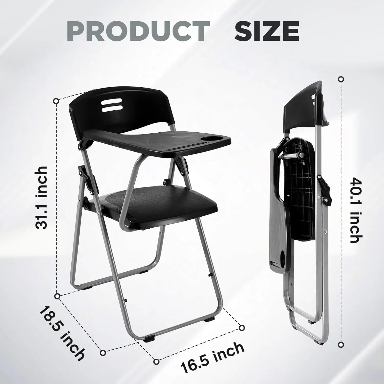 Cadeira de plástico dobrável, Mesa da escola com anexado, braço de tablet para a direita, 300 Lbs Capacidade, f