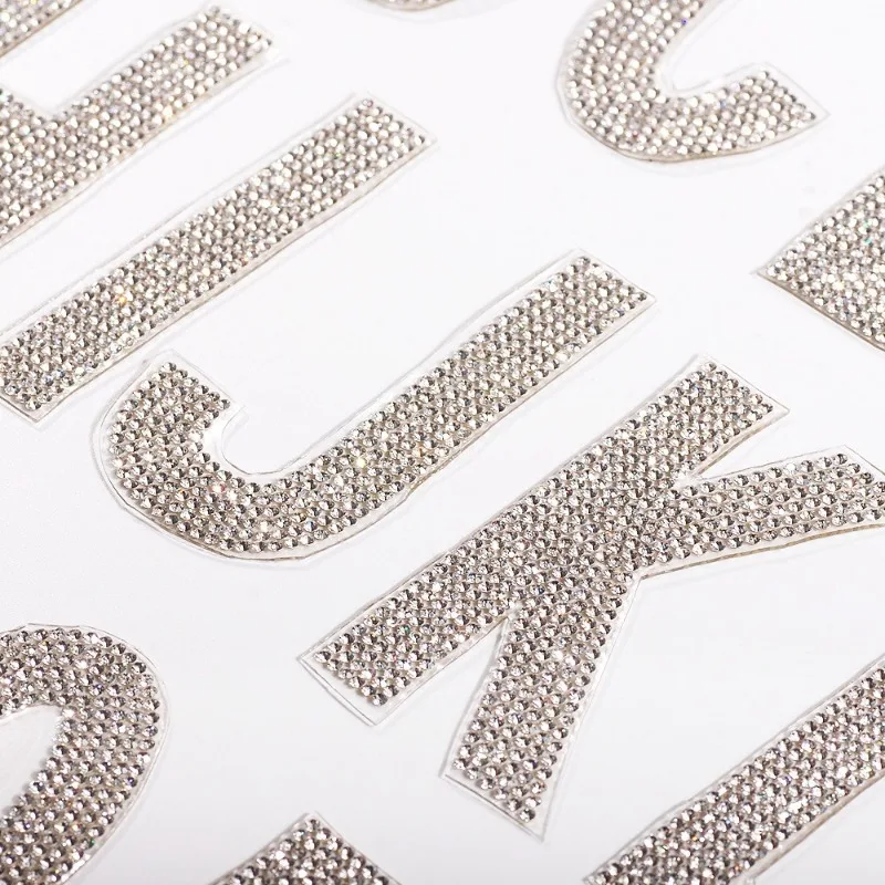 26Pcs/1Set Rhinestone Letter Patches Glitter Alphabet Iron on Cloth Stickers DIY Clothing Hat Bag Accessories Party Perform Gift