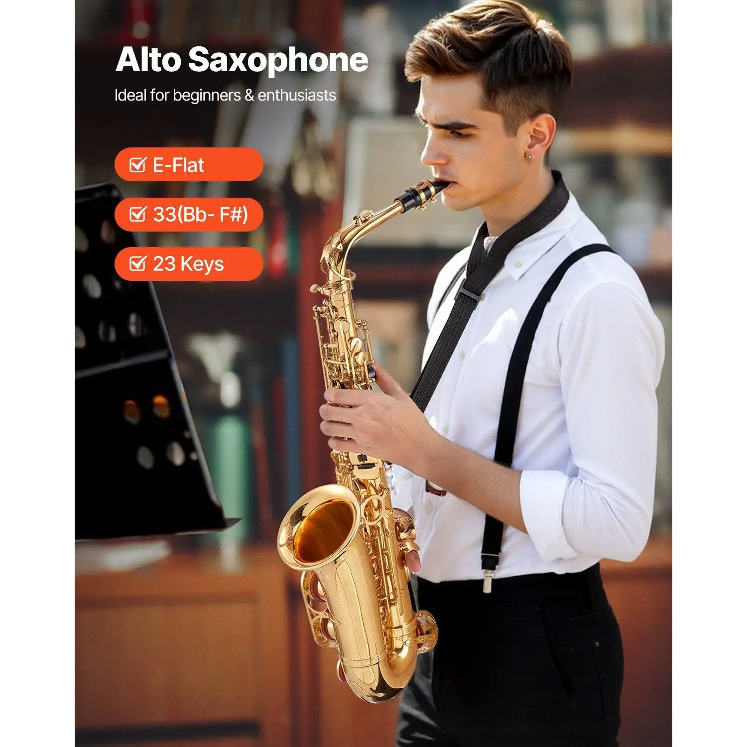 Alto Saxophone Kit E Flat EB Tone Brass Paint Adjustable 23 Keys Student Beginner D 0100 X3 BSMT