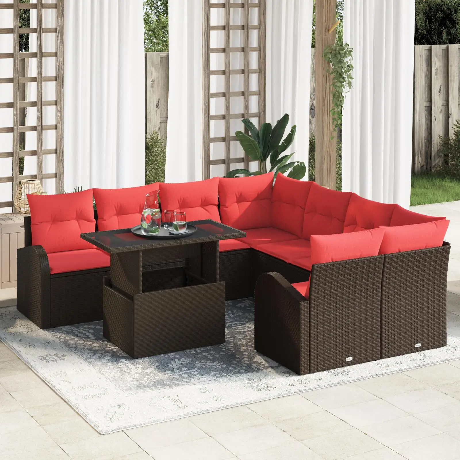 

9 Piece Outdoor Sofa Set with Cushions Brown Rattan Garden Furniture