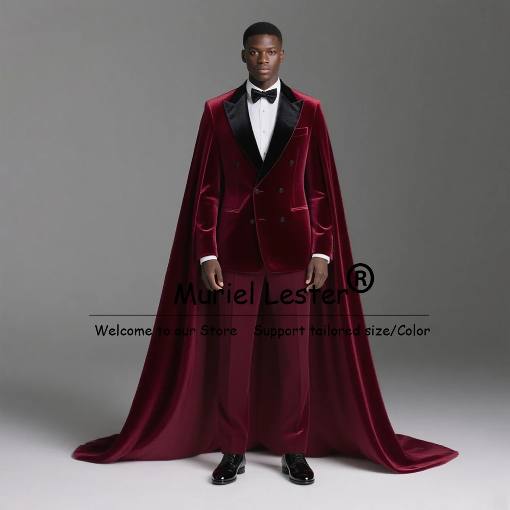 

Элегантные бархатные свадебные костюмы для жениха, комплекты из 2 предметов, двубортный пиджак для выпускного вечера с накидкой, мужские смокинги для банкета и вечеринки по индивидуальному заказу 2026