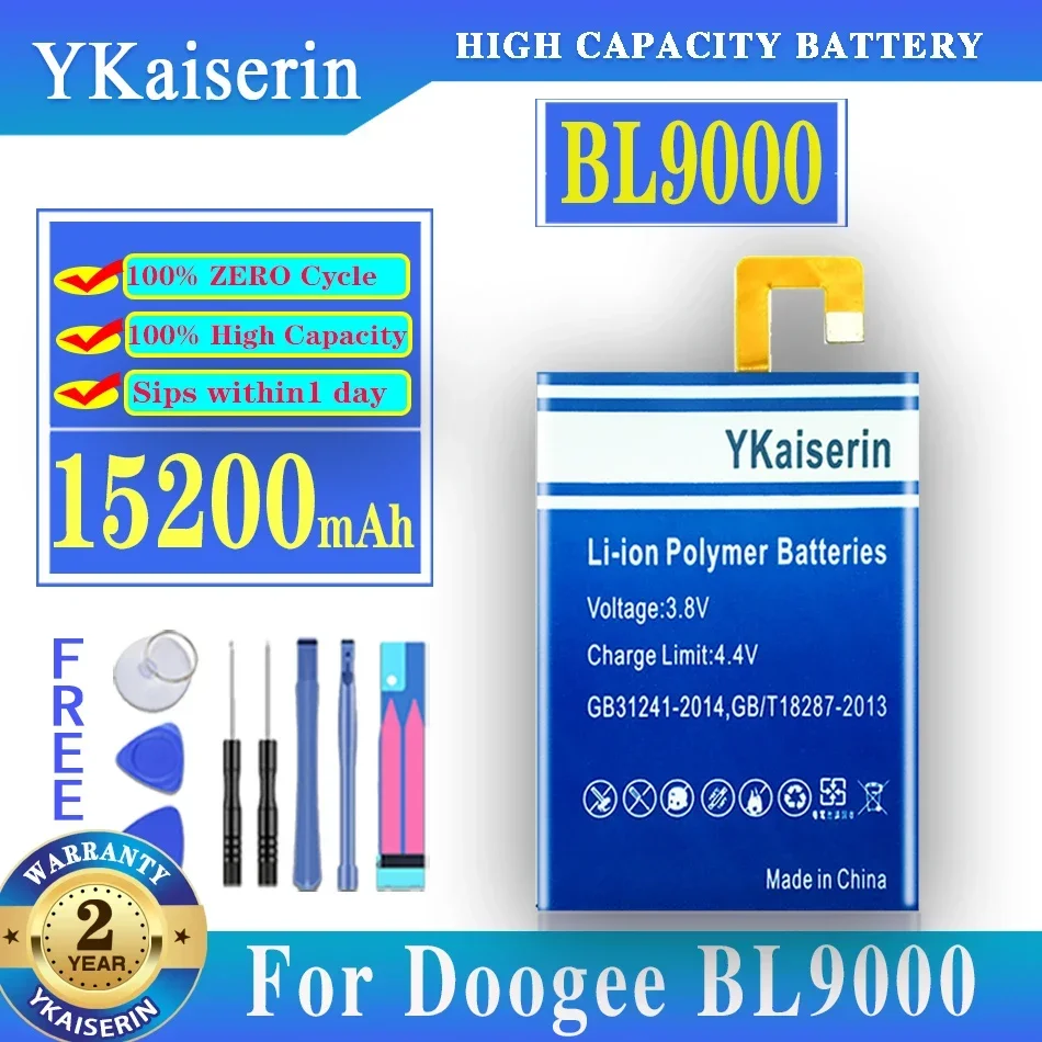 

Аккумулятор ykaisсеребрин BL 9000 15200 мАч для Doogee BL9000, высокое качество, мобильный телефон, бесплатные инструменты