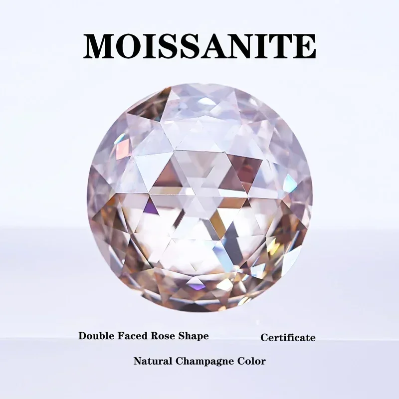 

Moissanite Stone Double Faced Rose Shape Champagne Color with Certificate DIY Charms Ring Necklace Earrings Main Materials