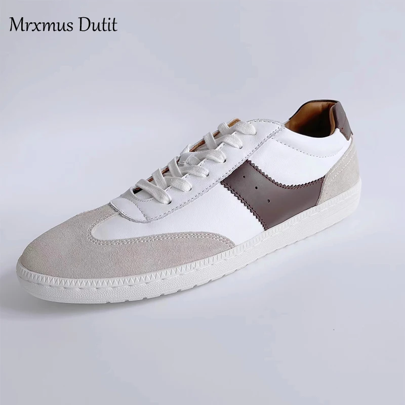 Mrxmus Dutit 2024 Autumn Fashion New Men Genuine Leather Color Matching Lacing Flats Sneaker Wild Basic Simple Casual Shoes Male