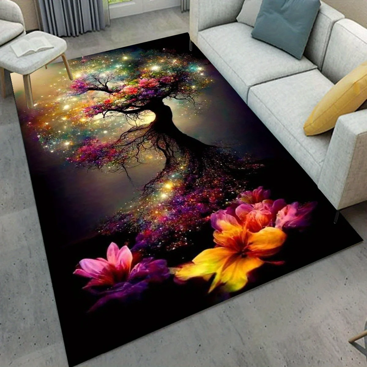 1pc Tree Floral Pattern Area Rug, Non Slip, Washable, Versatile Home Decor, Perfect for Living Room Bedroom Decoration