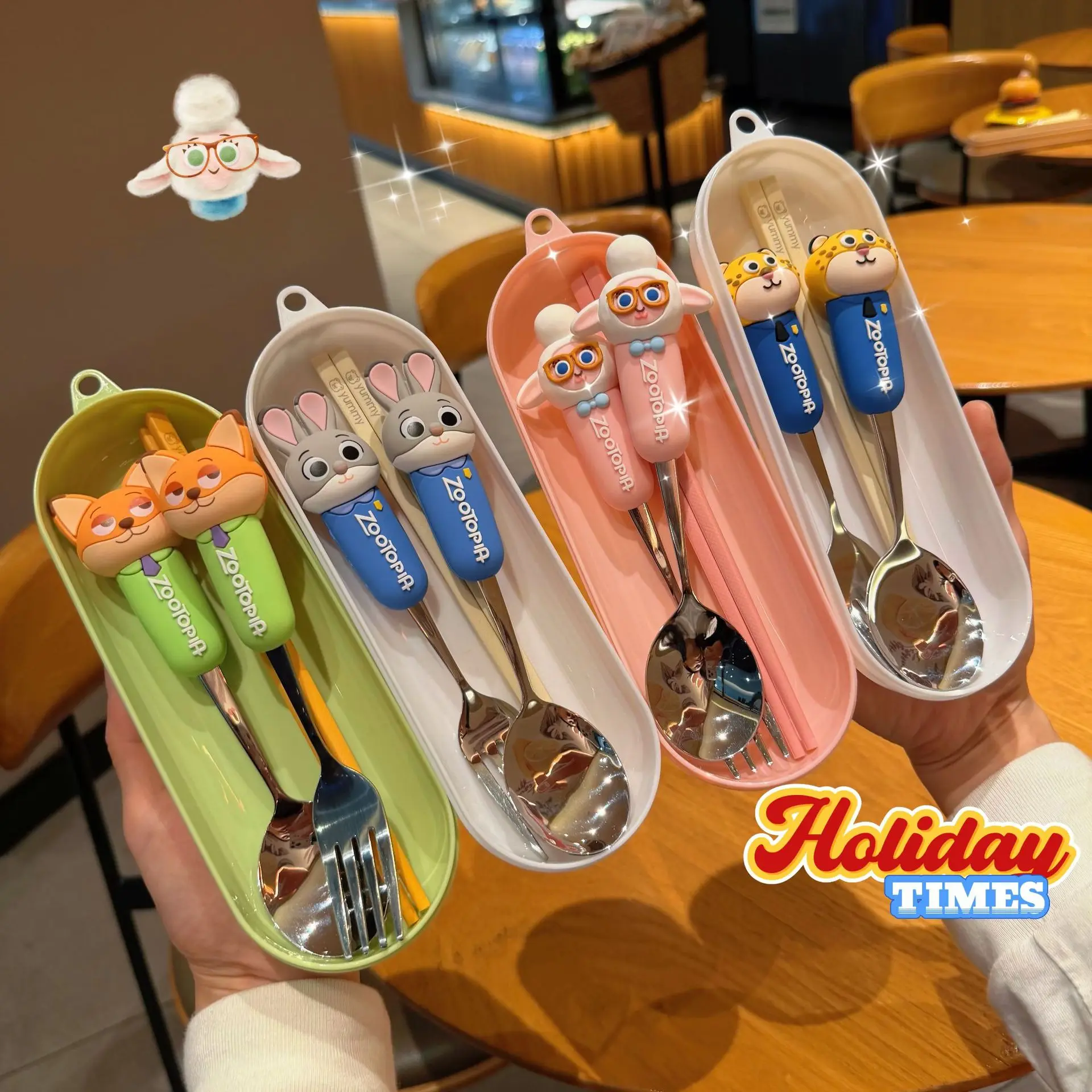 

New For Zootopia 2 Spoon Fork Student High-value Chopsticks Anime Cute Dormitory Home Portable Set Tableware Three-piece Gift