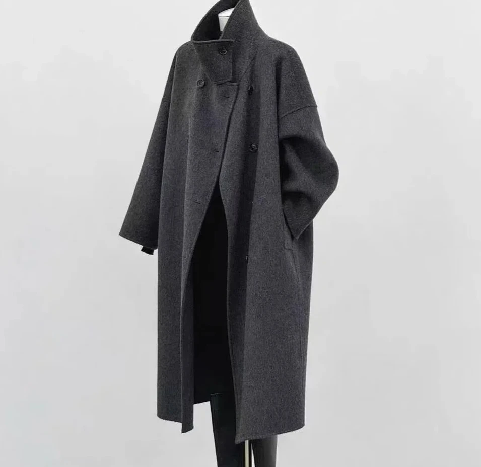 Modischer doppelseitiger Kaschmirmantel für Damen im Herbst und Winter, neuer langer Wollmantel im Hepburn-Stil