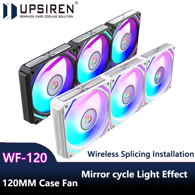 UPSIREN WF-120 컴퓨터 케이스 선풍기 ARGB 미러 사이클 조명 효과 120mm 4 핀 PWM 무선 스티칭 PC 냉각 선풍기