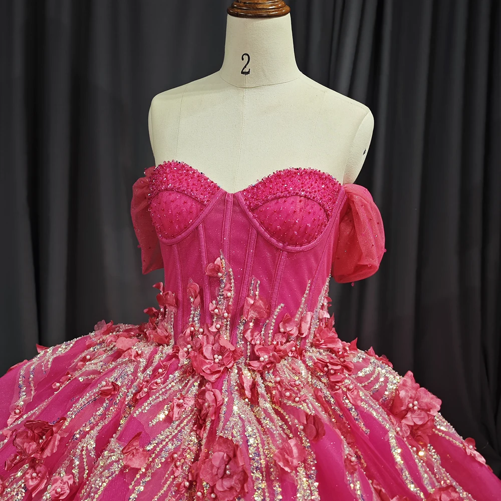 Vestidos de baile quinceanera vestidos faily catedral trem tule 3d floral applique osso méxico baile rendas até vestido de 15 quinceañera