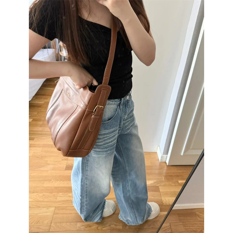 

Женские широкие синие джинсы с эффектом усов, крутые персонализированные брюки для девочек, повседневные брюки, женские ковбойские мешковатые уличные брюки