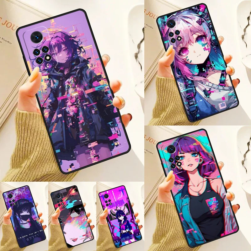 Waifu Anime Neko Vaporwave Glitch Manga Case For Samsung S24 Plus S23 S20 S21FE Lite S22 Ultra Note 20 S8 S9 S10 Phone Coque