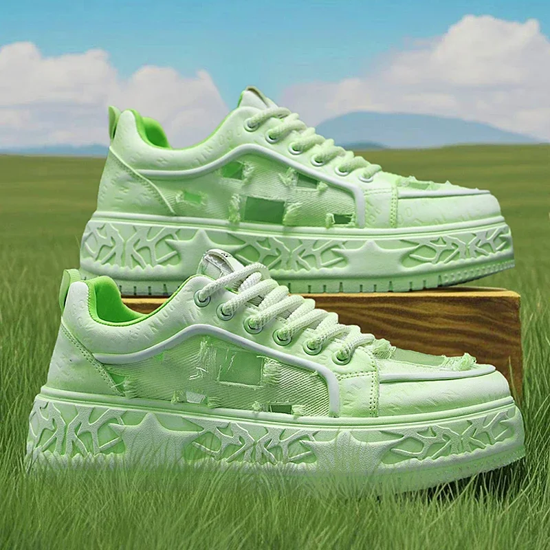 

Зеленые высокие мужские кроссовки на толстой подошве, модная индивидуальная простая и универсальная молодежная повседневная обувь, удобная прочная спортивная обувь