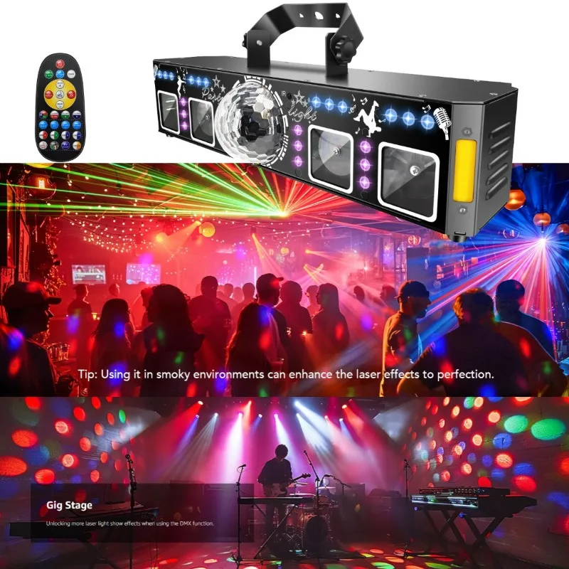 ضوء مسرح الكرة السحرية بالليزر مع جهاز تحكم عن بعد LED ملون فلاش ستة في واحد شعاع ليزر KTV Bar غرفة خاصة DJ Party Light