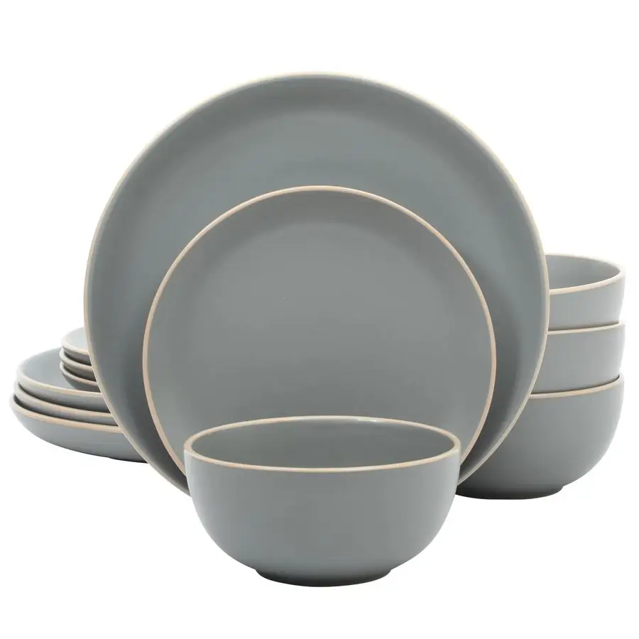 

Rockaway 12Piece Stoneware Dinnerware Set, Matte Finish, Service for 4, Modern Ceramic Plates and Bowls, Microwave amp Dishwashe