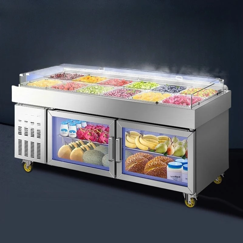 

Fruit fishing display cabinet spray refrigerated salad table slotted commercial fresh-keeping cabinet refrigerator seafood