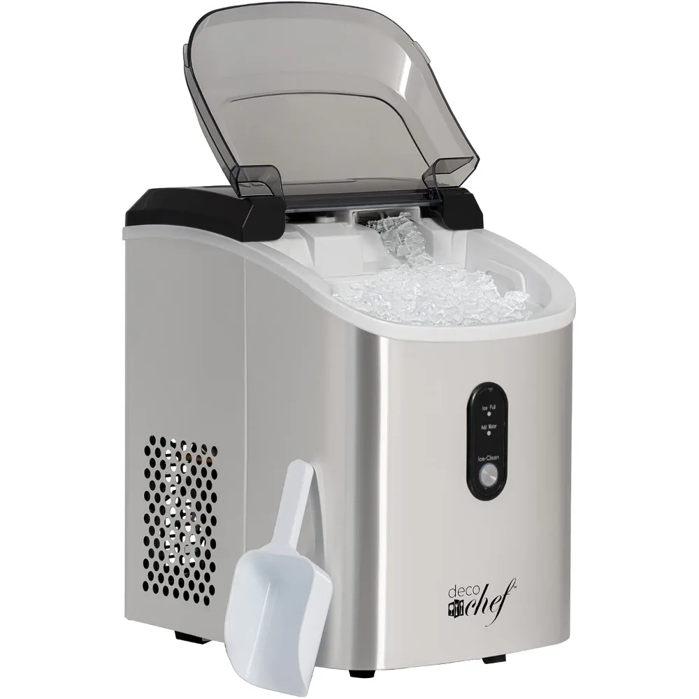 

Countertop Ice Maker 33LB Per Day, 1-Click Automatic Operation, Self-Cleaning, Chewable Soft Nugget Ice, Stainless Steel