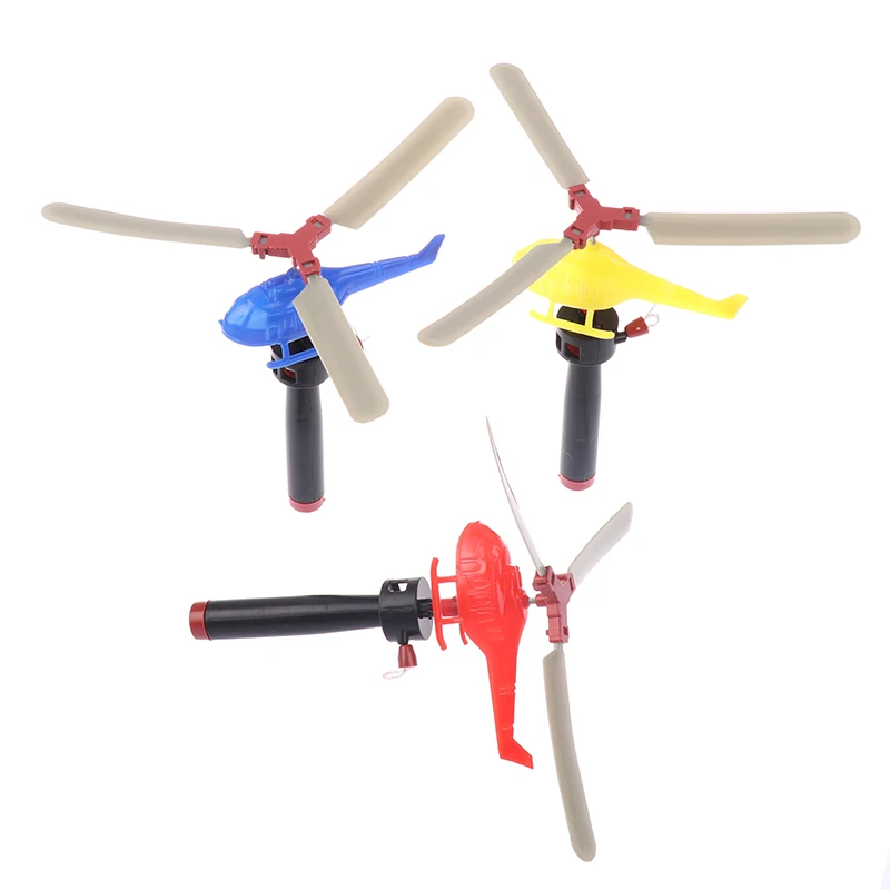 3 Stuks Kinderen Handvat Libel Draw Touw Pull Draad Treklijn Helikopter Outdoor Sport Power Helikopter Vliegtuig Speelgoed Willekeurige Kleur