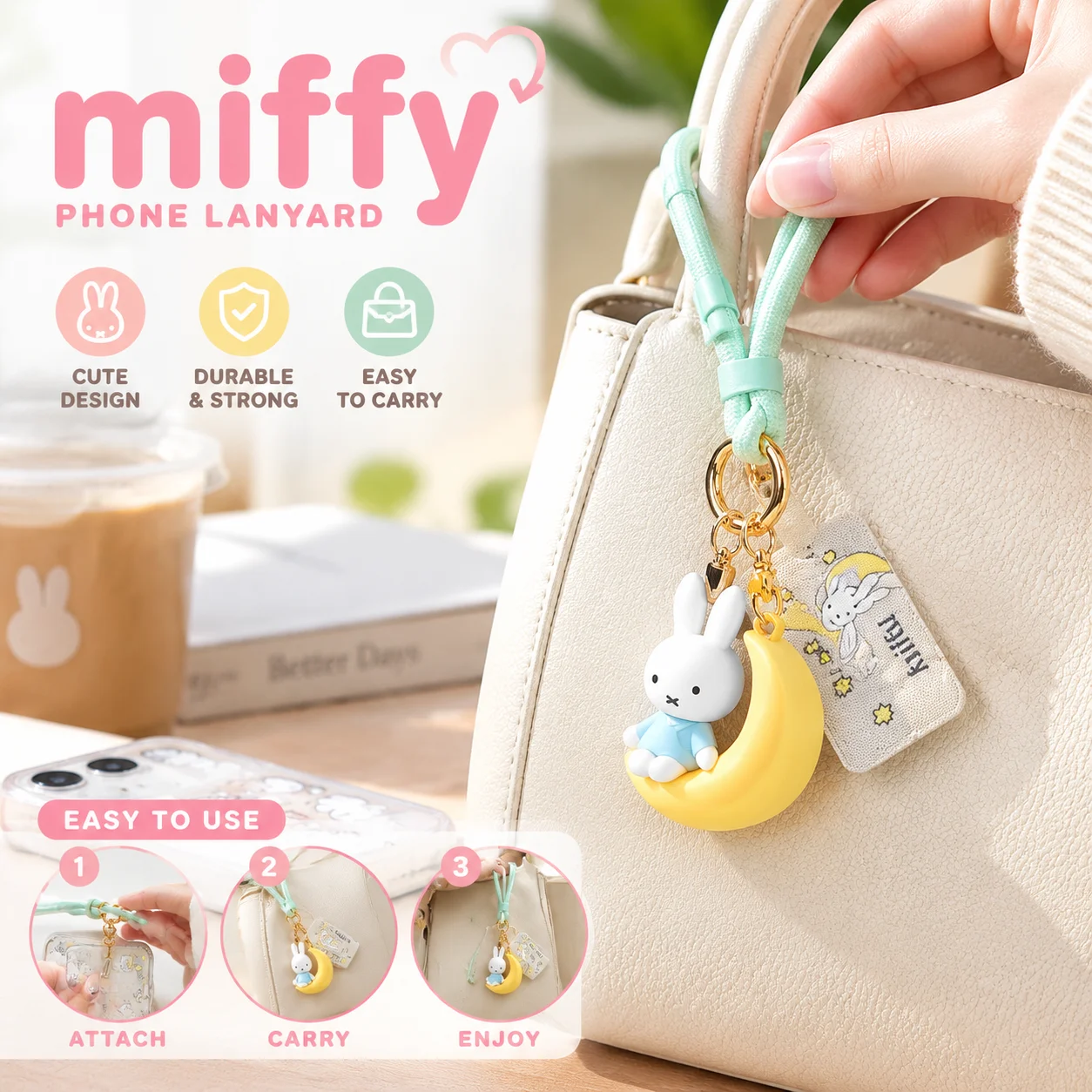 Genuine Miffy Phone Lanyard Backpack Lanyard Charm Cute Cartoon Gift for Women Girls Kids Bag Pendant Strap Keychain Bag Charm