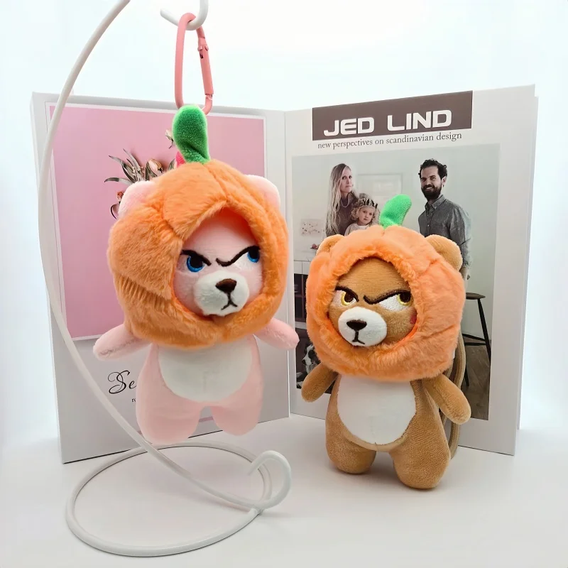 Kürbis-Kapuze, wütender Bär, Plüsch-Schlüsselanhänger, Taschenanhänger, lustiger Rucksack-Zubehör für Frauen, Mädchen, Jungen, Geschenk für Halloween-Dekoration