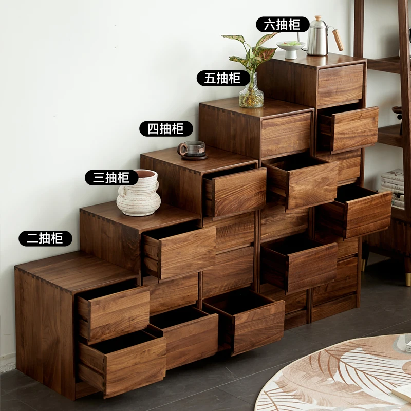Walnut solid wood bedside table household living room storage combination cabinet