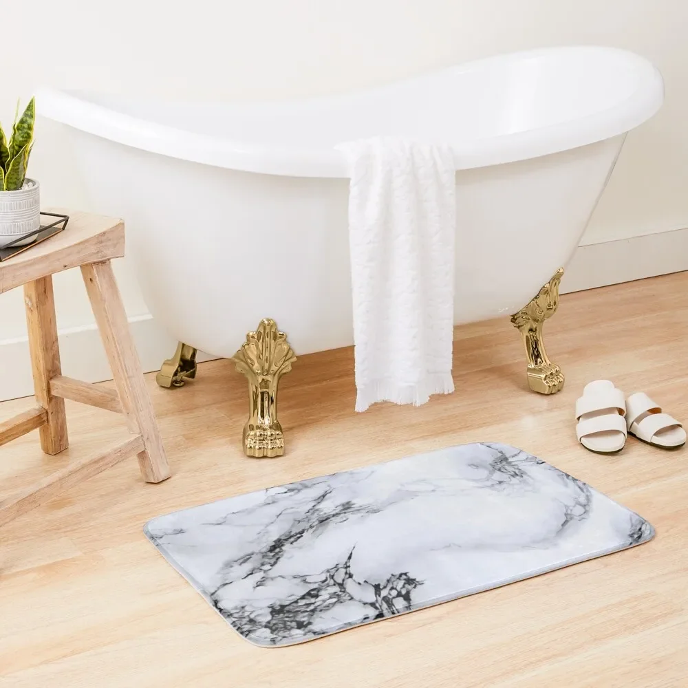 

white marble Bath Mat Bathroom Shower Curtain Kit Bathroom Mat