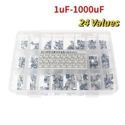 400pcs/box 1uF-1000uF Electrolytic Capacitor Assorted Kit 24 Values 6.3V 10V 16V 25V 35V 50V SMD Aluminum Electrolytic Capacitor