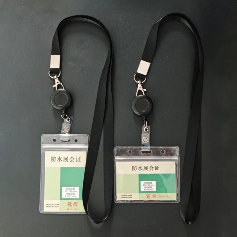 

1Set Transparent Pass ID Card Holder with Retractable Badge Reel and Lanyard Staff Workers Nurse Working Permit Case Neck Strap