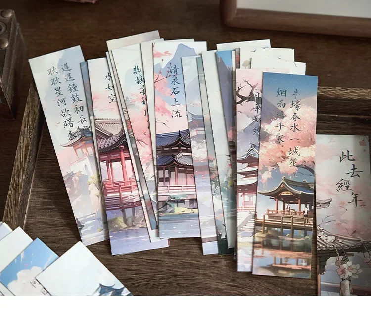 30 Blatt/Box Retro-Lesezeichen im chinesischen Stil, Anime Vintage Aesethetic Flroal Palace Lesezeichen für Bücher, Beauty Scenary Lesezeichen – Detail 15