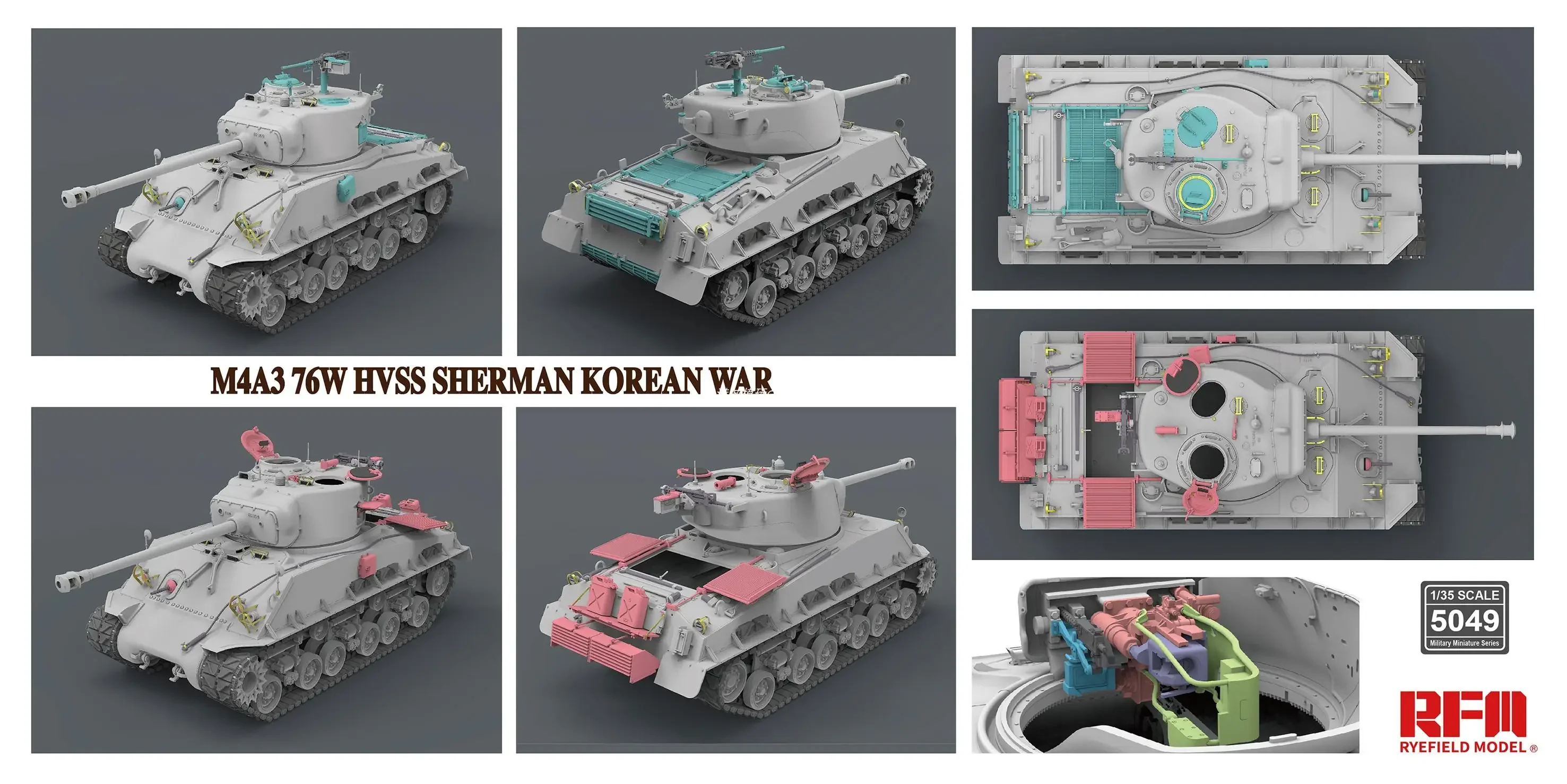 RYEFIELD RM5049 1/35 M4A3 76W HVSS SHERMAN KOREAN WAR Model Kit