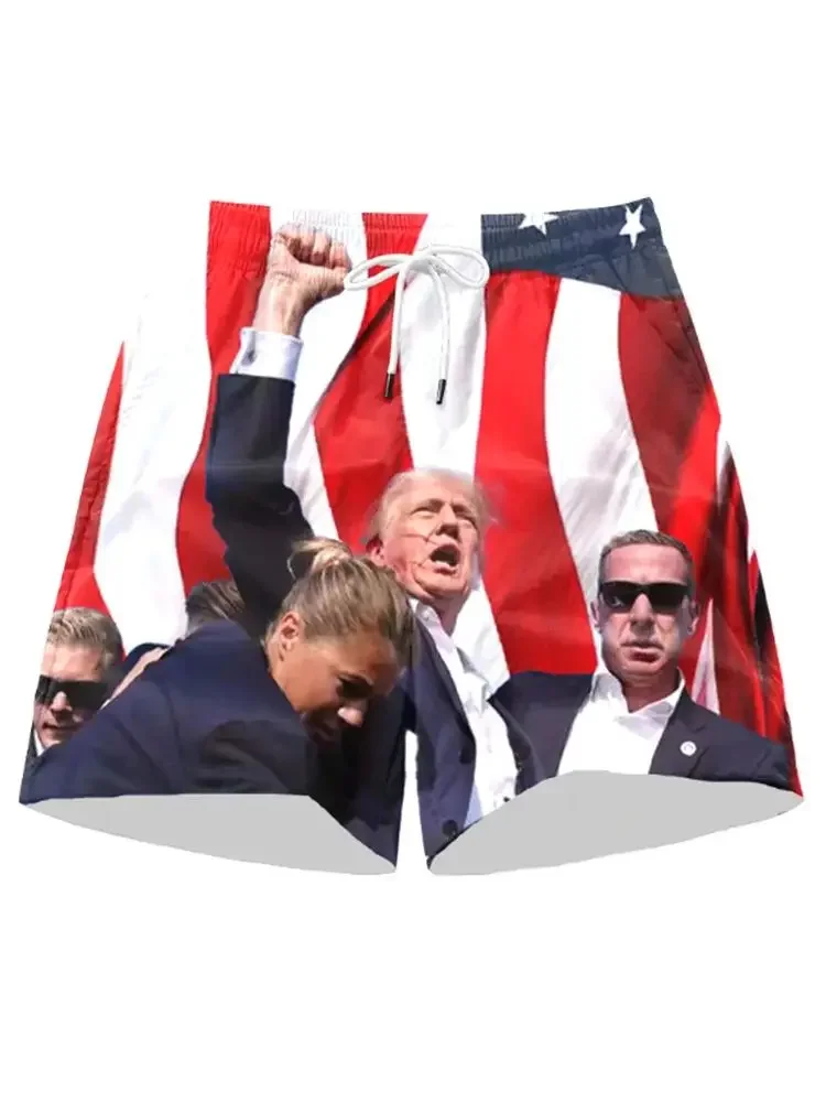 2024 American Flag Donald Trump shorts Trump Election shooting picture Print Return Shorts Boys Beach Pants S-6XL