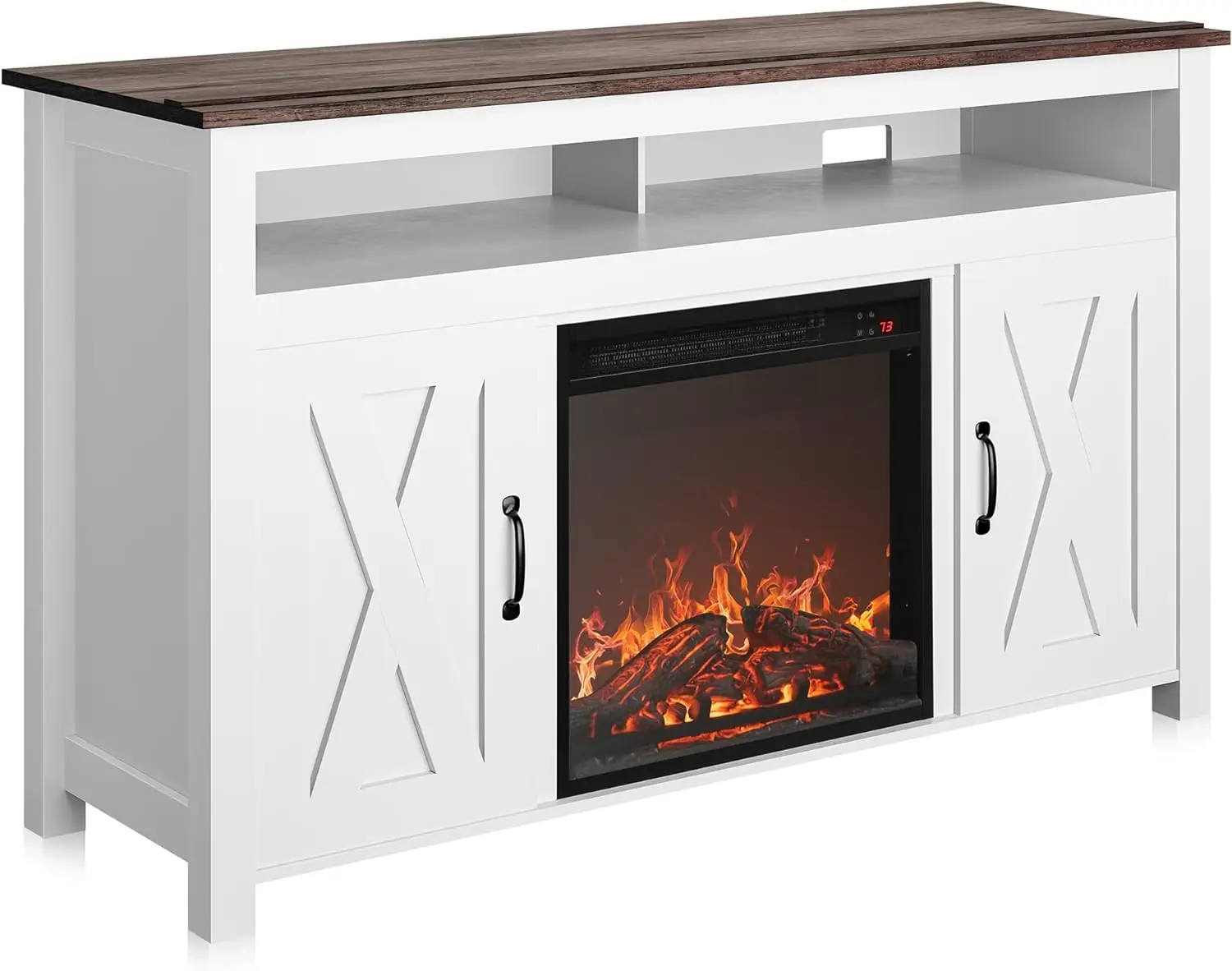 Moderne 48 "Schuurdeur Houten Tv-Standaard W/18" Elektrische Open Haard Verwarming & Media Entertainment Centrum Console Tafel Voor Tv Tot 50"