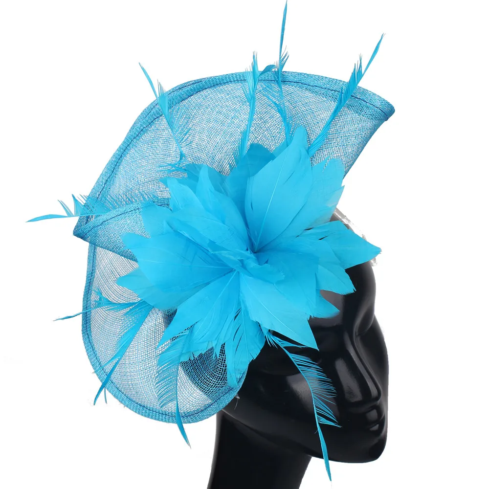 

Woman Large Feather Flower Fascinators Hat Ladies Bride Wedding Sinamay Headwear Hair Clip Dinner Headband Hair Accessories