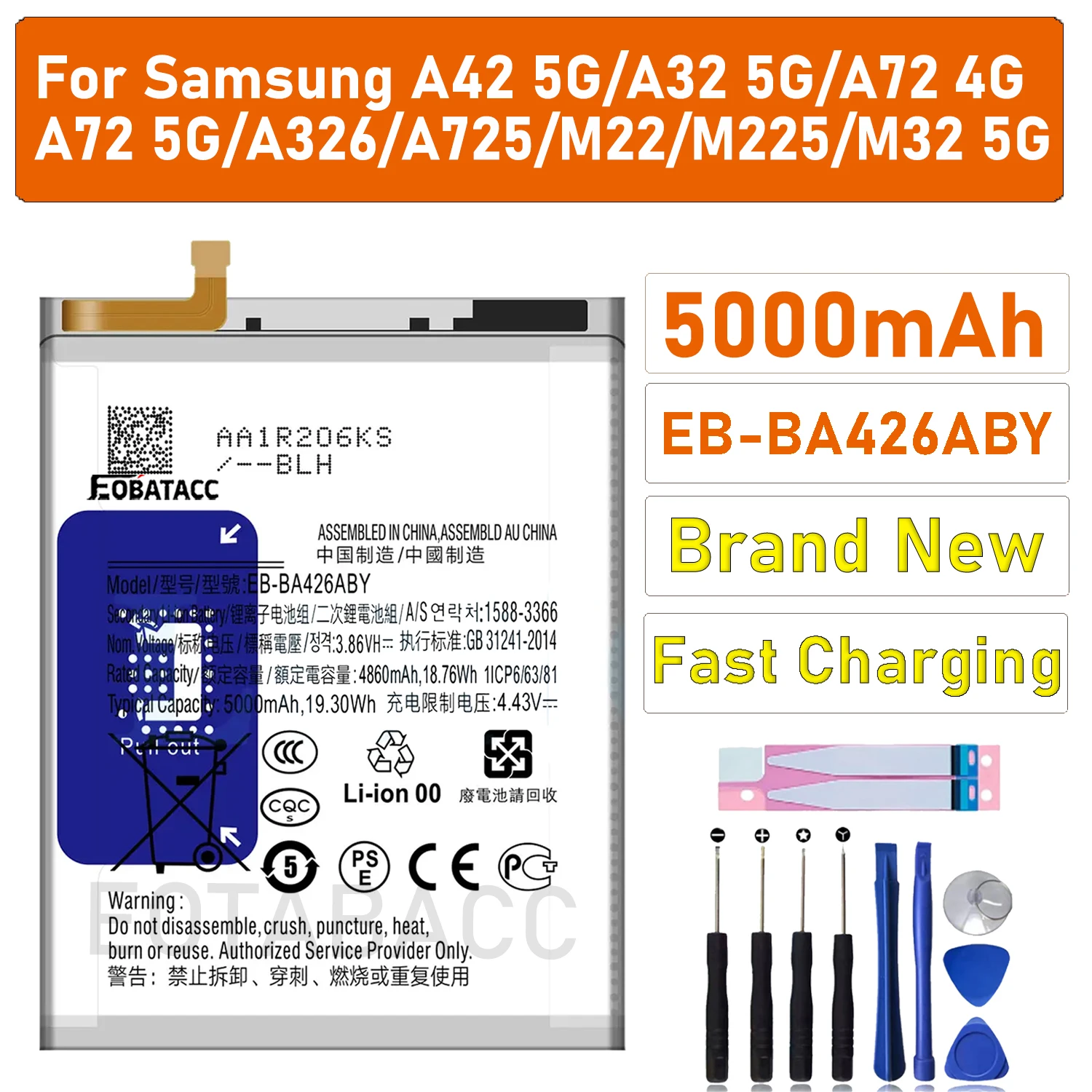 

2025 YEARS EOTABACC High Quality 100% Original EB-BA426ABY Battery For Samsung A42 5G/A32 5G/A72/A326/A725 Battery+Tools