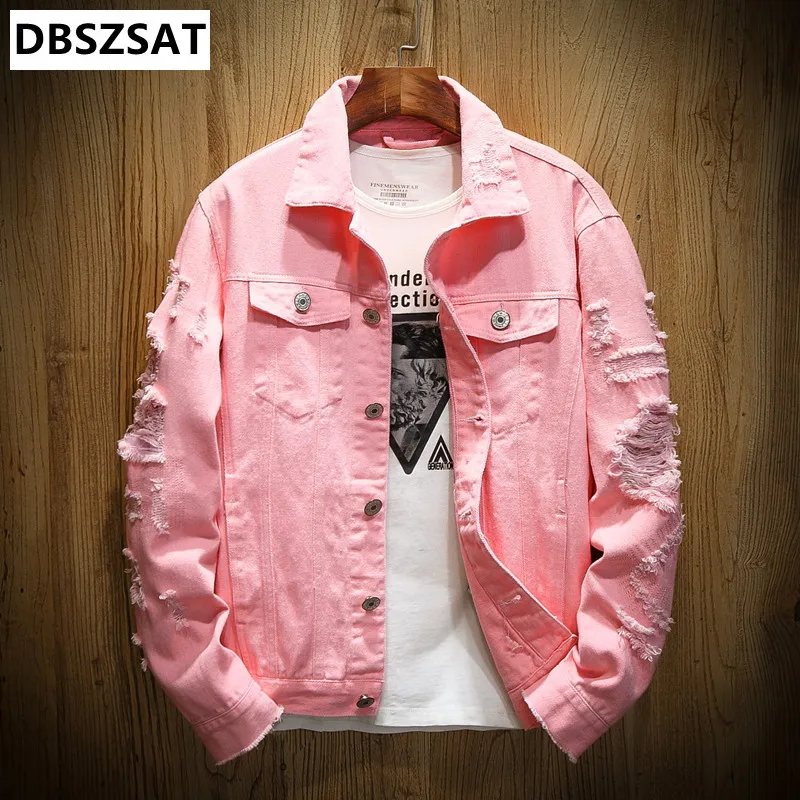 Autumn Hole Denim Jacket Men Ripped Cowboy Jackets Coat Male Slim Fit Solid Casual Coats Cotton Plus Size Hip Hop Jeans Jacket