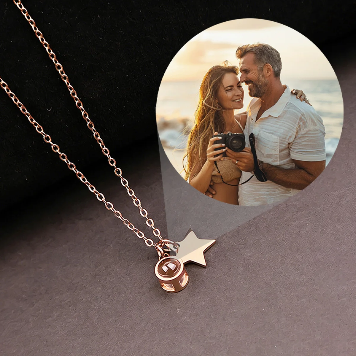 

Custom Color Picture Projection Round Star Pendant Necklace Stainless Steel Valentine's Day Mother's Day Gift Exquisite And Cute