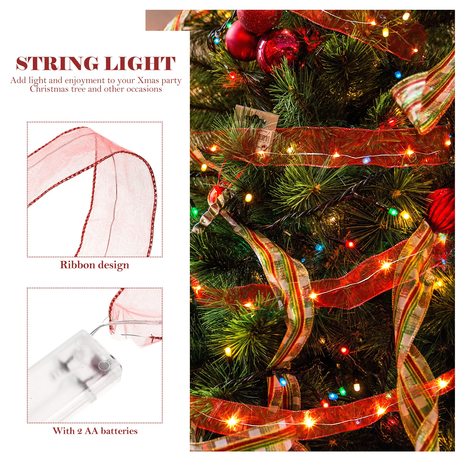 

Christmas Ribbon String Light Decorative Xmas Tree Pendant Party Ornament LED Lights Creative Xmas Party Decor Lighting
