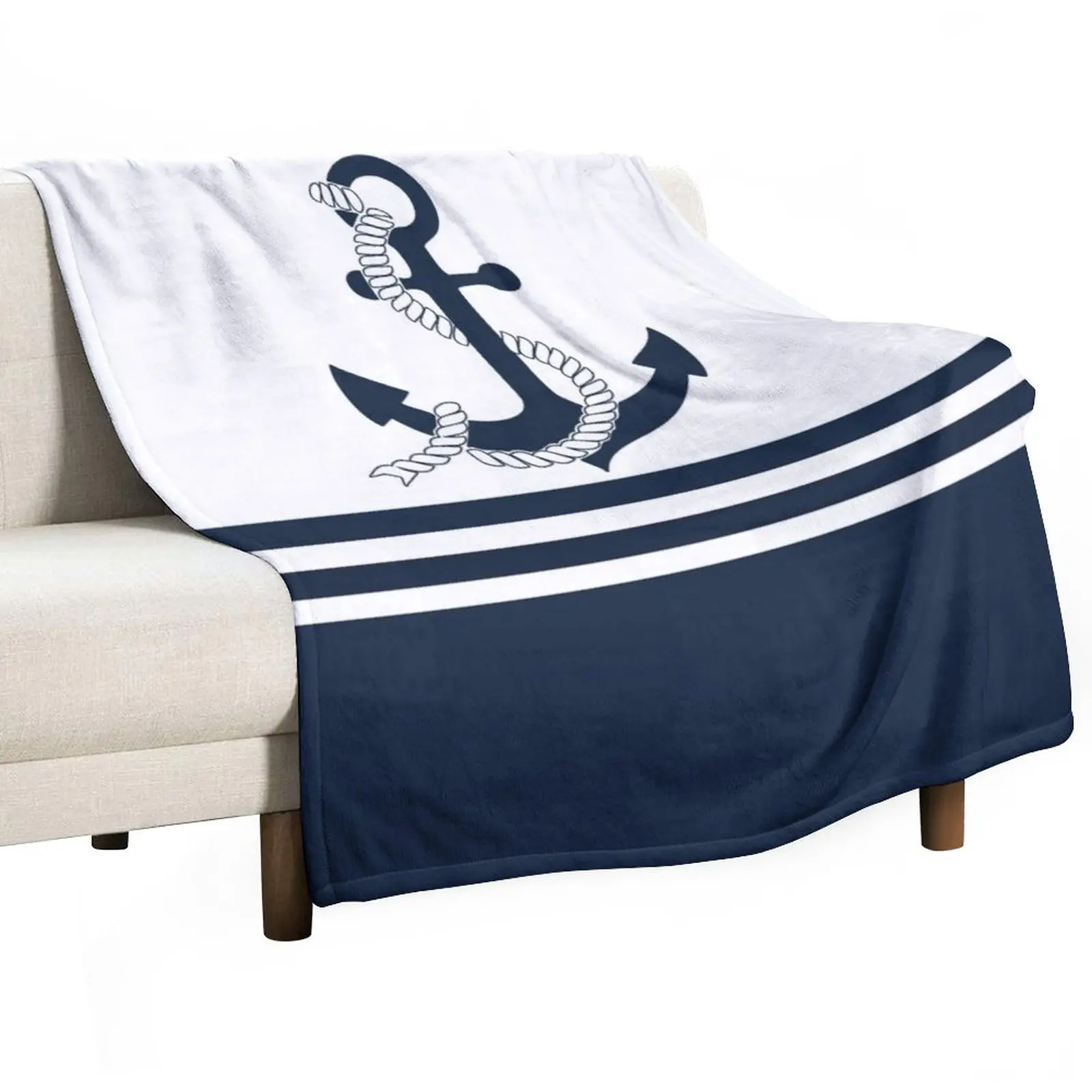 

Nautical blue anchors with blue and white stripes Throw Blanket Polar blanket Flannel Blanket Flannels Blanket