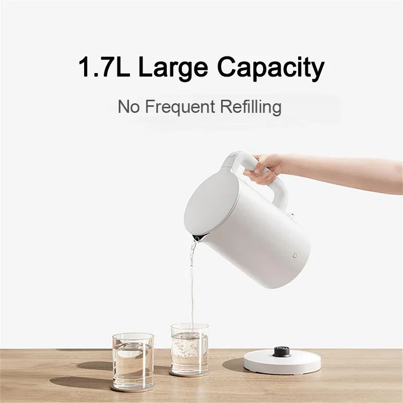 XIAOMI MIJIA Electric Kettle 3,Dual‑Layer Cool Body,1.7 L 316L Inner Stainless Steel,1800 W Fast Boil,CN Version With Adapter
