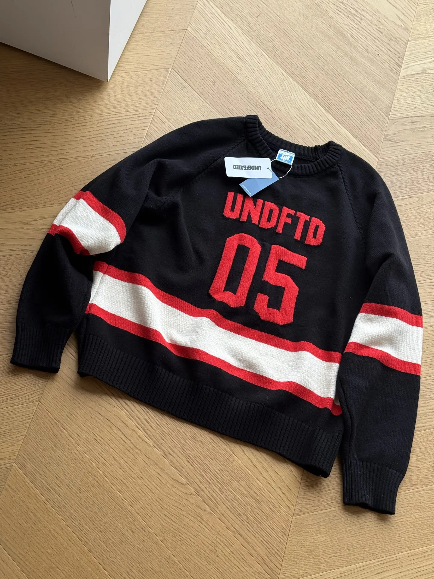 UNDEFEATED Five-Strike Colorblock Varsity Sweater | Heavyweight Hand-Stitched Knit Pullover | Soft Streetwear Jumper view 3