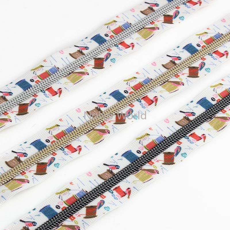 5/20/100Yards 5# Nylon Sewing Coils+Bird Zippers Tape With Pattern For Coat Shoes Clothes Bags Puller Slider Tailor Accessories