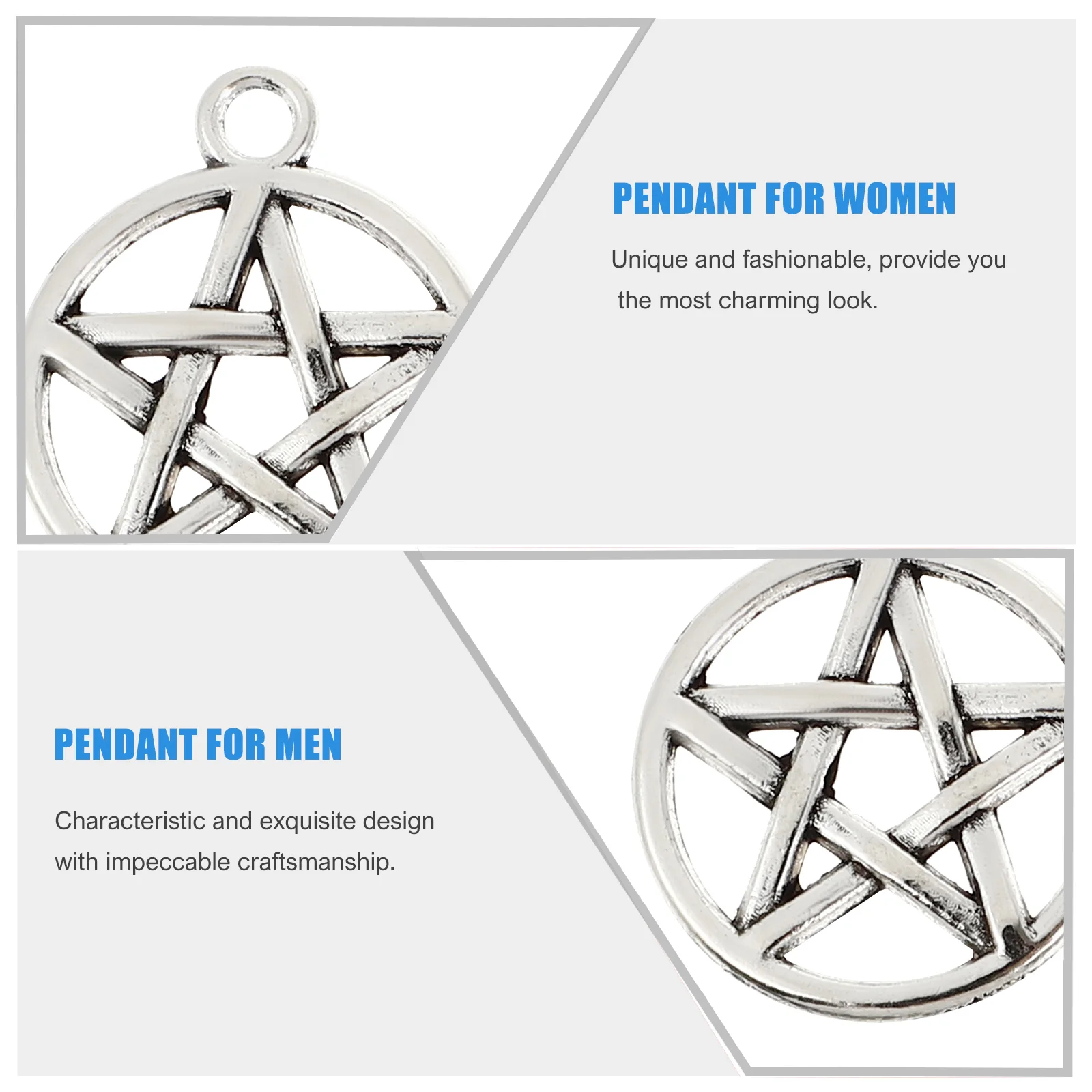 50 PCS Pentagram Pendant Style Hollow Out Unisex Pattern Silver for Men and Women