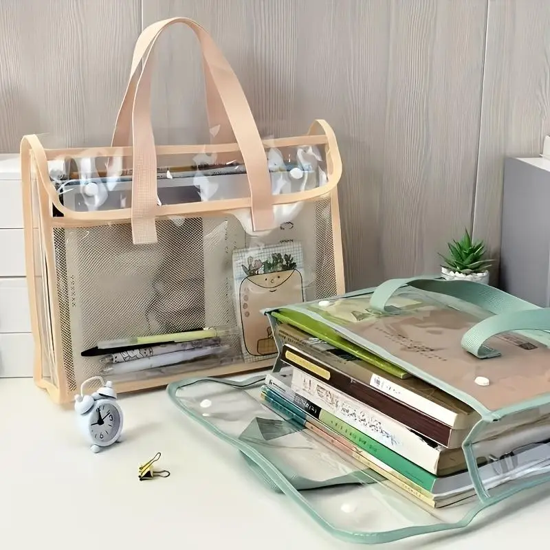 PVC Material Transparent Exam Bag Large Capacity Waterproof Handheld Study Elementary School Subject Test Paper Storage Pouch